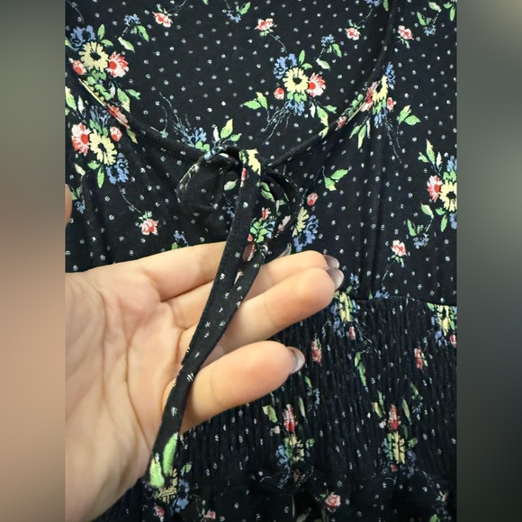 Urban Outfitters Floral Polka Dot Mini Dress with Smocked Waist in black - S - Picture 3 of 10